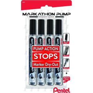 image:imagePentel Markathon Pump Permanent Marker Chisel Tip Black Ink 4 Pack NLF60XBP4APermanent