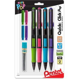 image:imagePentel QUICK CLICK Pop Mechanical Pencil 07mm Medium 2B Lead Black Barrel wSky Blue Trim Box of 12 PD217AS1 Count Pack of 1