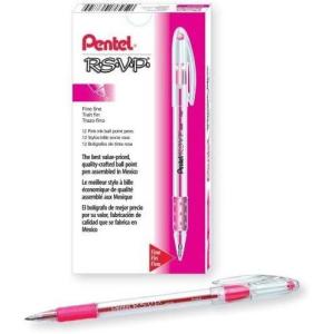 image:imagePentel RSVP Ballpoint Pen 07mm Fine Tip Pink Ink Box of 12 BK90P by Pentel