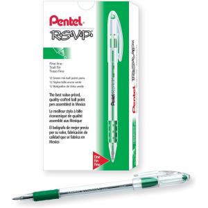 image:imagePentel RSVP Ballpoint Pen Fine Line 07mm Black Ink BK90A Pack of 1 12 Count TotalGreen