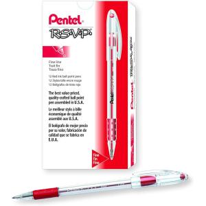 image:imagePentel RSVP Ballpoint Pen Fine Line 07mm Black Ink BK90A Pack of 1 12 Count TotalRed