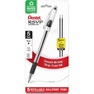 image:imagePentel RSVP Fine Point Ballpoint Pens 07mm  Pack of 5 Rsvp Pens with 2 Refills