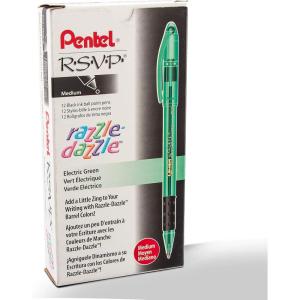 image:imagePentel RSVP RazzleDazzle Ballpoint Pen 10mm Medium Line Pink Barrel Black Ink Box of 12 BK91RDPAGreen