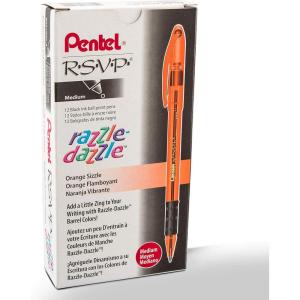 image:imagePentel RSVP RazzleDazzle Ballpoint Pen 10mm Medium Line Pink Barrel Black Ink Box of 12 BK91RDPAOrange