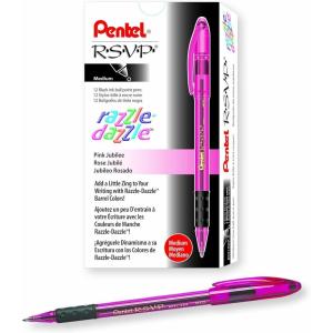 image:imagePentel RSVP RazzleDazzle Ballpoint Pen 10mm Medium Line Pink Barrel Black Ink Box of 12 BK91RDPAPink