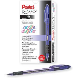image:imagePentel RSVP RazzleDazzle Ballpoint Pen 10mm Medium Line Pink Barrel Black Ink Box of 12 BK91RDPAPurple