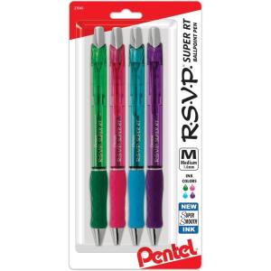 image:imagePentel RSVP Super RT Ballpoint Pen 07mm Fine Line Assorted Ink Pack of 4 BX477BP4M1Multicolor