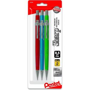 image:imagePentel Sharp Mechanical Pencil 05mm Metallic Barrels Assorted Colors BCD 3Pk P205MBP3M1