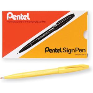 image:imagePentel Sign Pen FiberTipped Pen Blue Ink Box of 12 S520CYellow