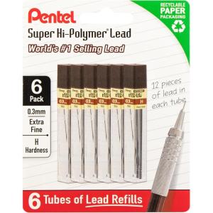image:imagePentel Super HiPolymer Lead Refills 03 mm H 72 Pieces 12 pcs per tube 6 tubesH