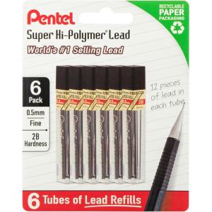 image:imagePentel Super HiPolymer Lead Refills 05 mm HB 72 Pieces 12 pcs per tube 6 tubes2B