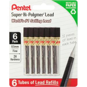image:imagePentel Super HiPolymer Lead Refills 05 mm HB 72 Pieces 12 pcs per tube 6 tubes2H