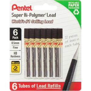 image:imagePentel Super HiPolymer Lead Refills 05 mm HB 72 Pieces 12 pcs per tube 6 tubesHB
