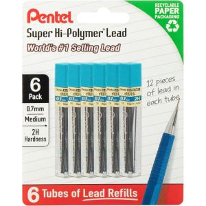 image:imagePentel Super HiPolymer Lead Refills 07 mm 2B 72 Pieces 12 pcs per tube 6 tubes2H