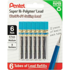 image:imagePentel Super HiPolymer Lead Refills 07 mm 2B 72 Pieces 12 pcs per tube 6 tubesH