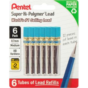 image:imagePentel Super HiPolymer Lead Refills 07 mm 2B 72 Pieces 12 pcs per tube 6 tubesHB