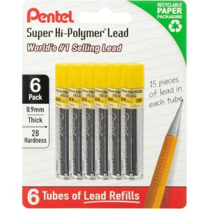 image:imagePentel Super HiPolymer Lead Refills 09 mm 2B 90 Pieces 15 pcs per tube 6 tubes2B
