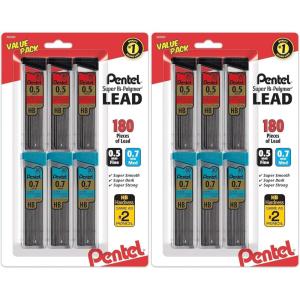 image:imagePentel Super HiPolymer Lead Refills Value Pack 05mm and 07mm FineMedium Line HB Pack of 6 180 Pieces of Lead C257BPHB66 Count Pack of 2