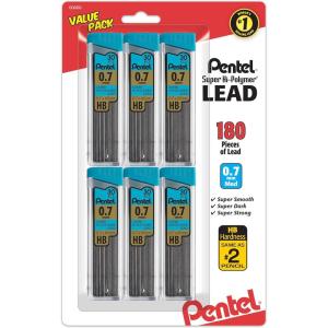 image:imagePentel Super HiPolymer Refills 07 mm Medium HB 180 Pieces of Lead C27BPHB6180 Count Pack of 1