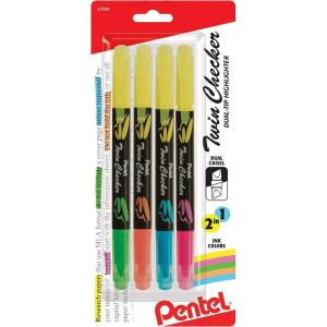 image:imagePentel Twin Checker Dualtip Highlighter Chisel Tip YellowPink Ink Pack of 12 SLW8GPAssorted