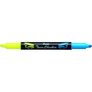 image:imagePentel Twin Checker Dualtip Highlighter Chisel Tip YellowPink Ink Pack of 12 SLW8GPYellowBlue