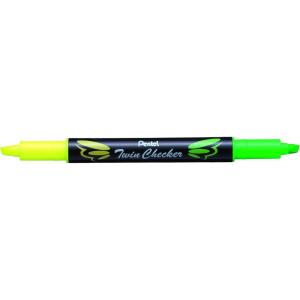 image:imagePentel Twin Checker Dualtip Highlighter Chisel Tip YellowPink Ink Pack of 12 SLW8GPYellowGreen