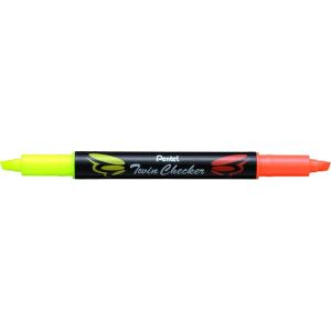 image:imagePentel Twin Checker Dualtip Highlighter Chisel Tip YellowPink Ink Pack of 12 SLW8GPYellowOrange