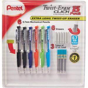 image:imagePentel TwistErase Click Mechanical Pencils 07mm HB 2 School Supplies Teacher Supplies Drawing Sketching pencils Assorted Barrel Colors 6 Mechanical Pencils 6 Erasers 3 Tubes of Lead Refills