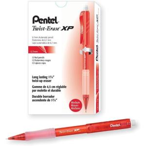 image:imagePentel TwistErase Express Mechanical Pencil 07 mm Black Barrel  Pack Of 12Red