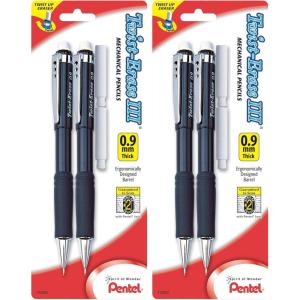 image:imagePentel TwistErase III Mechanical Pencil 09mm Assorted Barrel Colors with 2 Eraser Refills Pack of 2 QE519BP2K62 Count Pack of 4