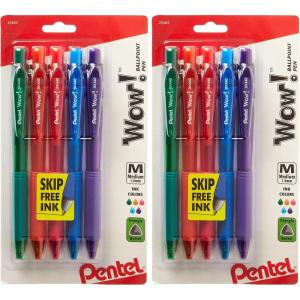 image:imagePentel WOW Colors Retractable Ballpoint Pens Medium Line Assorted Ink 5 Pack BK440CRBP5M5 Count Pack of 2