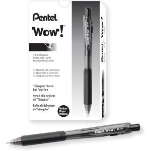 image:imagePentel Wow Retractable Ballpoint Pen 10mm Medium Line Black Ink Box of 12BK440A