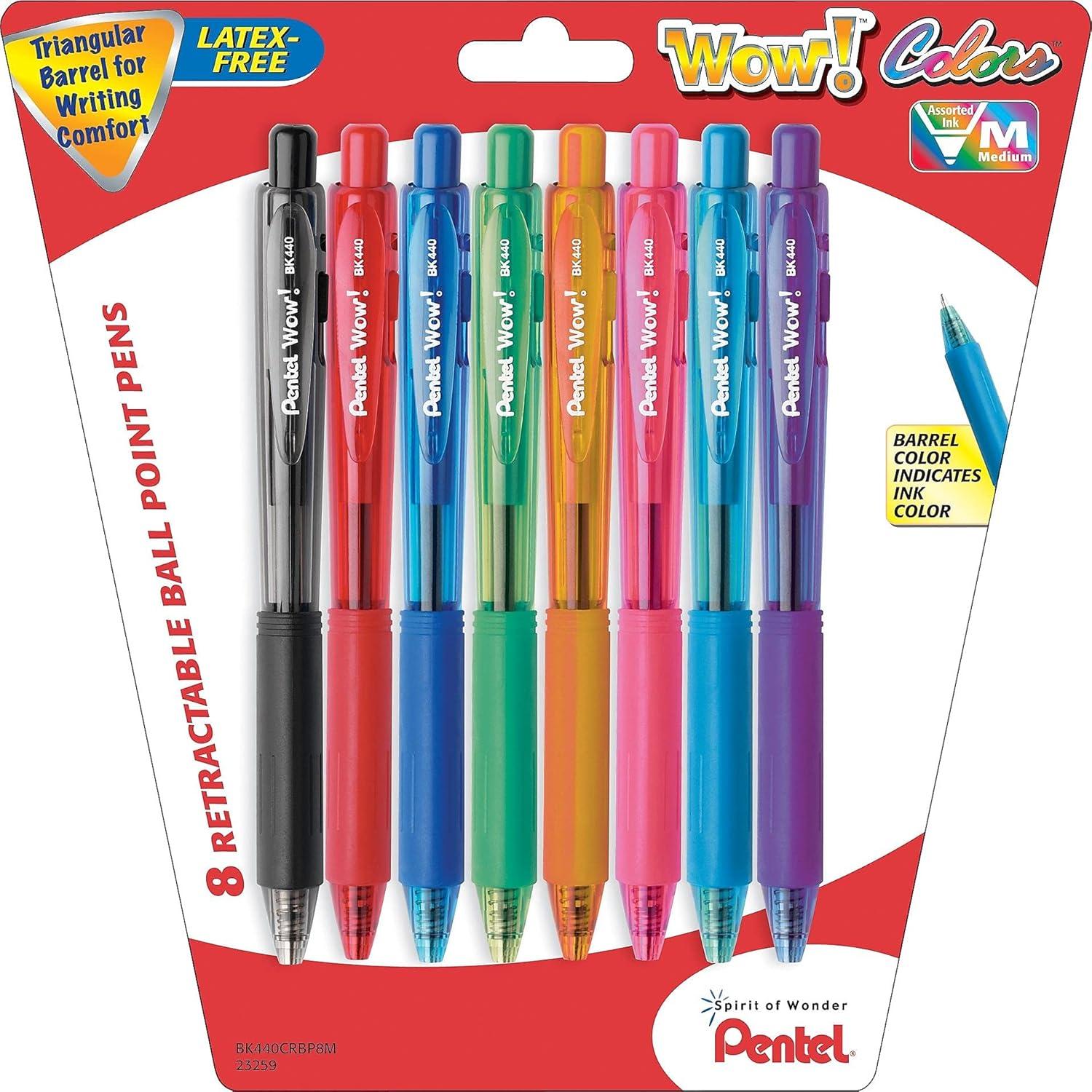 image:imagePentel BK440BP8M WOW Retractable Ballpoint Pen 1mm Assorted Barrel Assorted Ink 8Pack