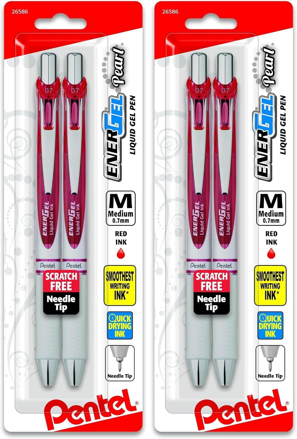 image:imagePentel EnerGel Pearl RTX Retractable Gel Pen 07mm Needle Tip 2 Pack Violet Ink BLN77WBP2VRed