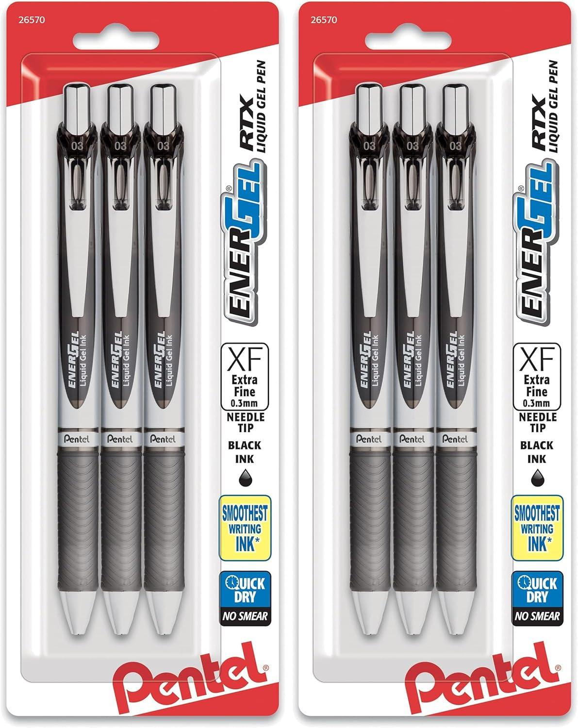 image:imagePentel EnerGel RTX Retractable Liquid Gel Pen 03mm Extra Fine Line Needle Tip Black Ink Pack of 3 BLN73BP3ABlack
