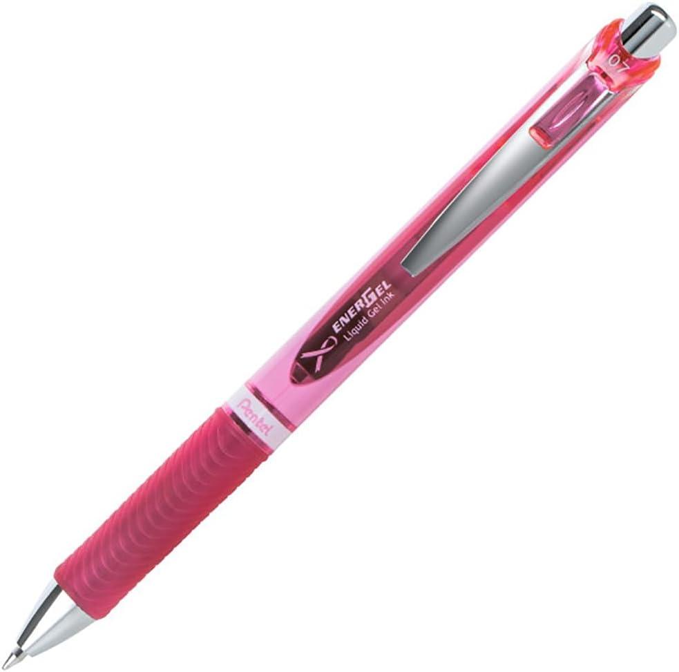 image:imagePentel EnerGel RTX Retractable Liquid Gel Pen 07mm Metal Tip Medium Line Pink Barrel Black Ink 3 Pack