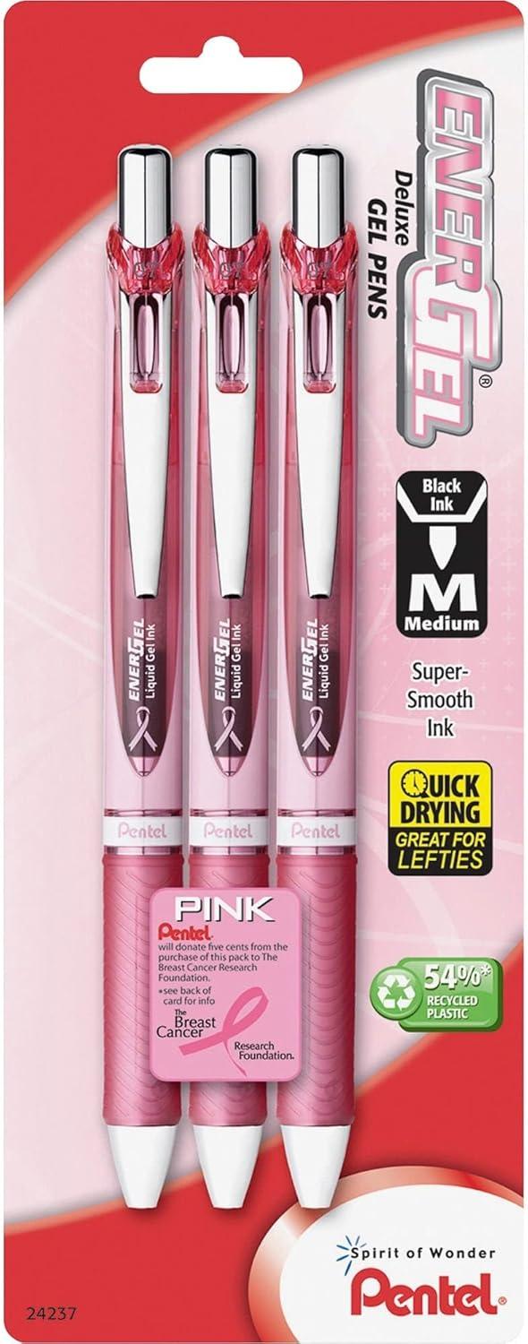 image:imagePentel Pink BCA EnerGel Retractable Liquid Gel Pen 07mm Medium Line Metal Tip Pink Barrel Black Ink Pack of 3 BL77PBP3ABC3 Count Pack of 1