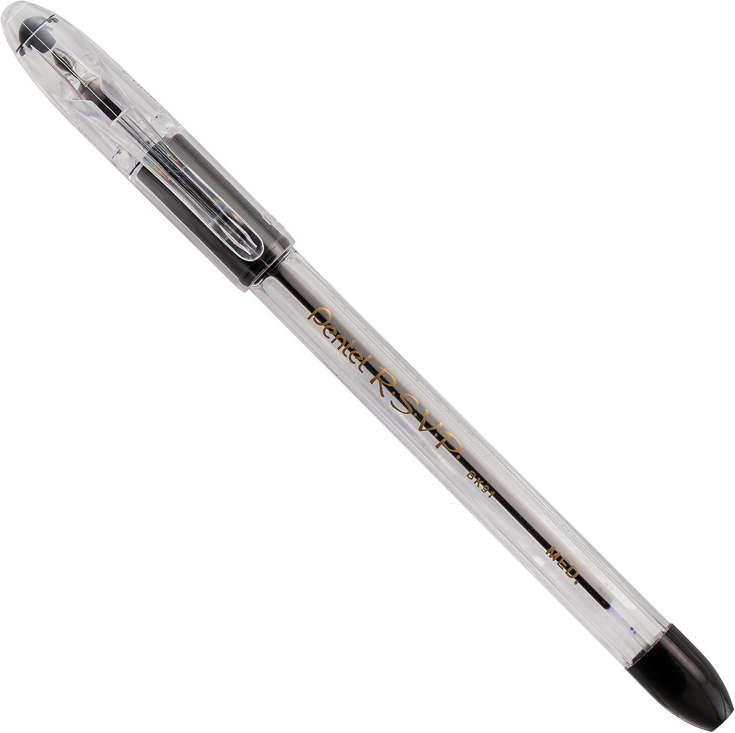 image:imagePentel RSVP Ballpoint Pen 10mm Medium Line Black Ink 12 Pack BK91PC12A12 Count Pack of 12
