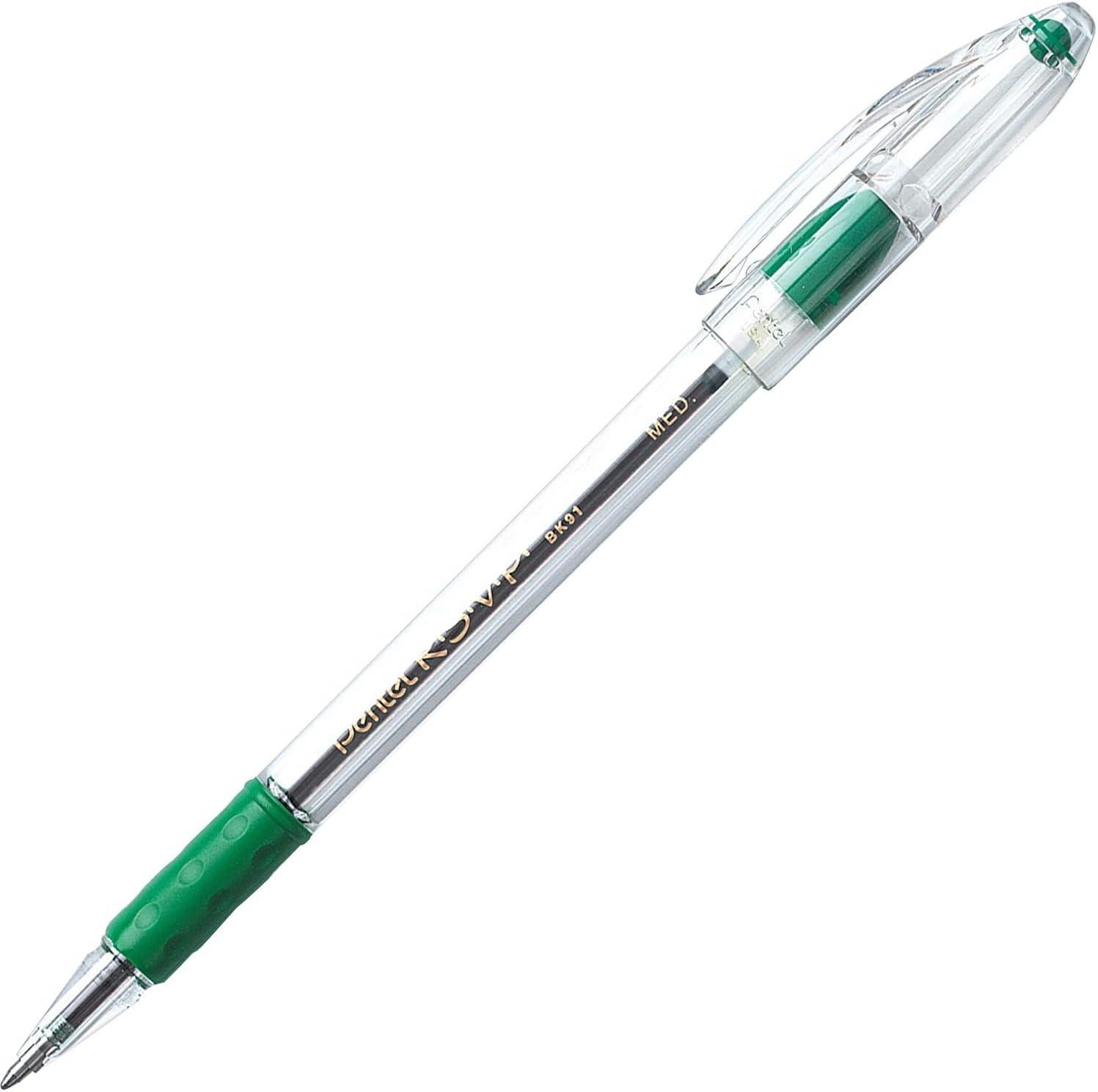 image:imagePentel RSVP Ballpoint Pen 10mm Medium Tip Green Ink BK91D Pack of 1 12 Count Total