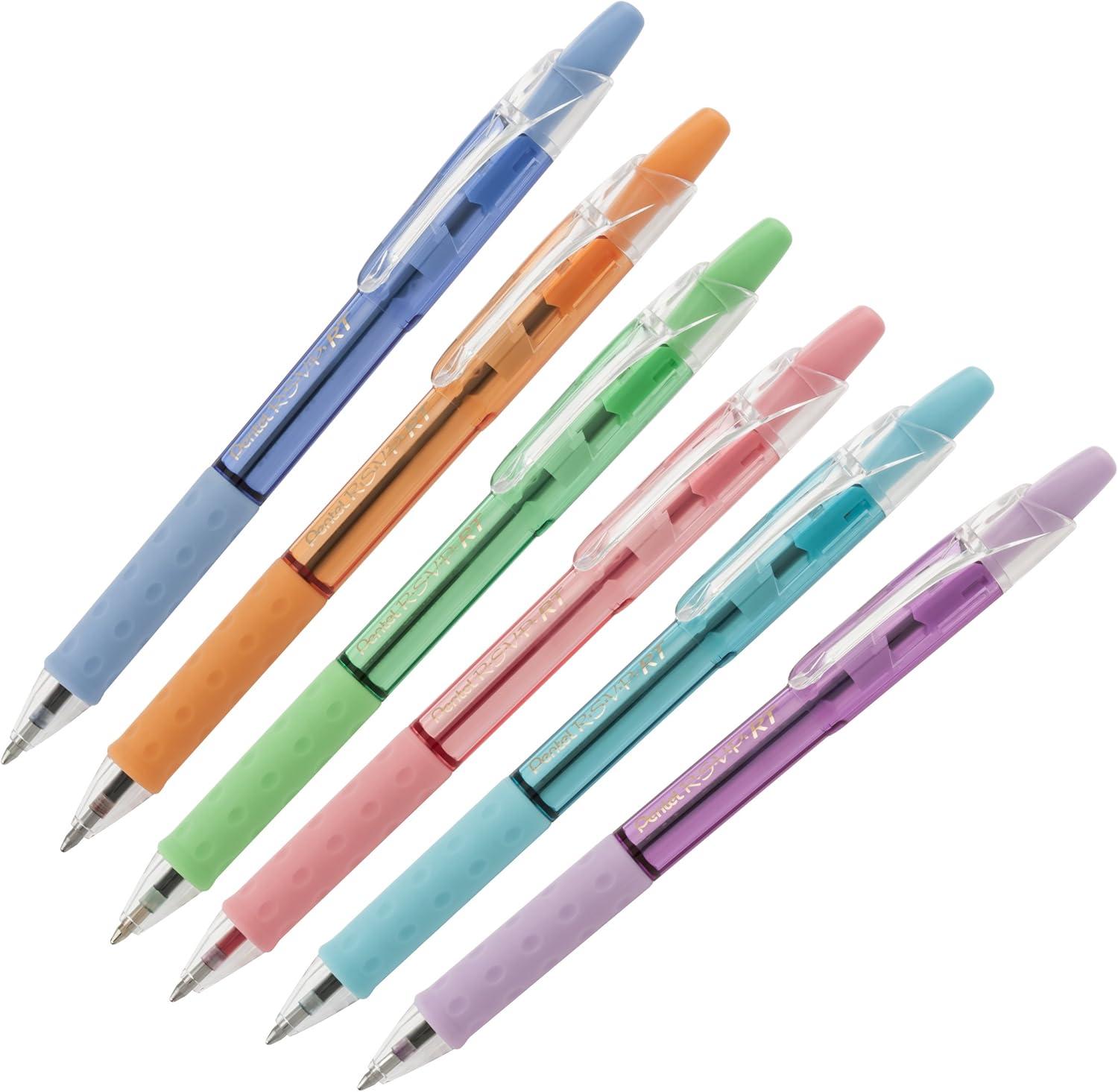 image:imagePentel RSVP RT Pastel Barrel Retractable Ballpoint Pen 10mm Med Assorted Ink 6Pk