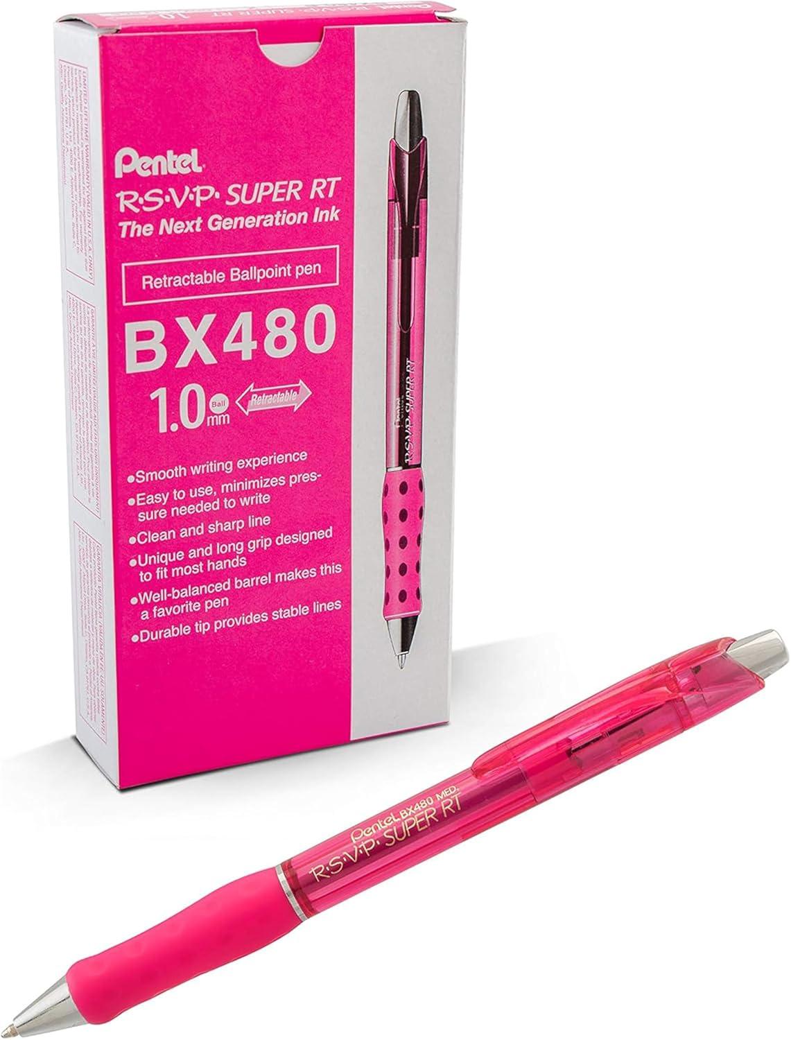 image:imagePentel RSVP Super RT Ballpoint Pen 07mm Fine Line Violet Ink BX477VPink
