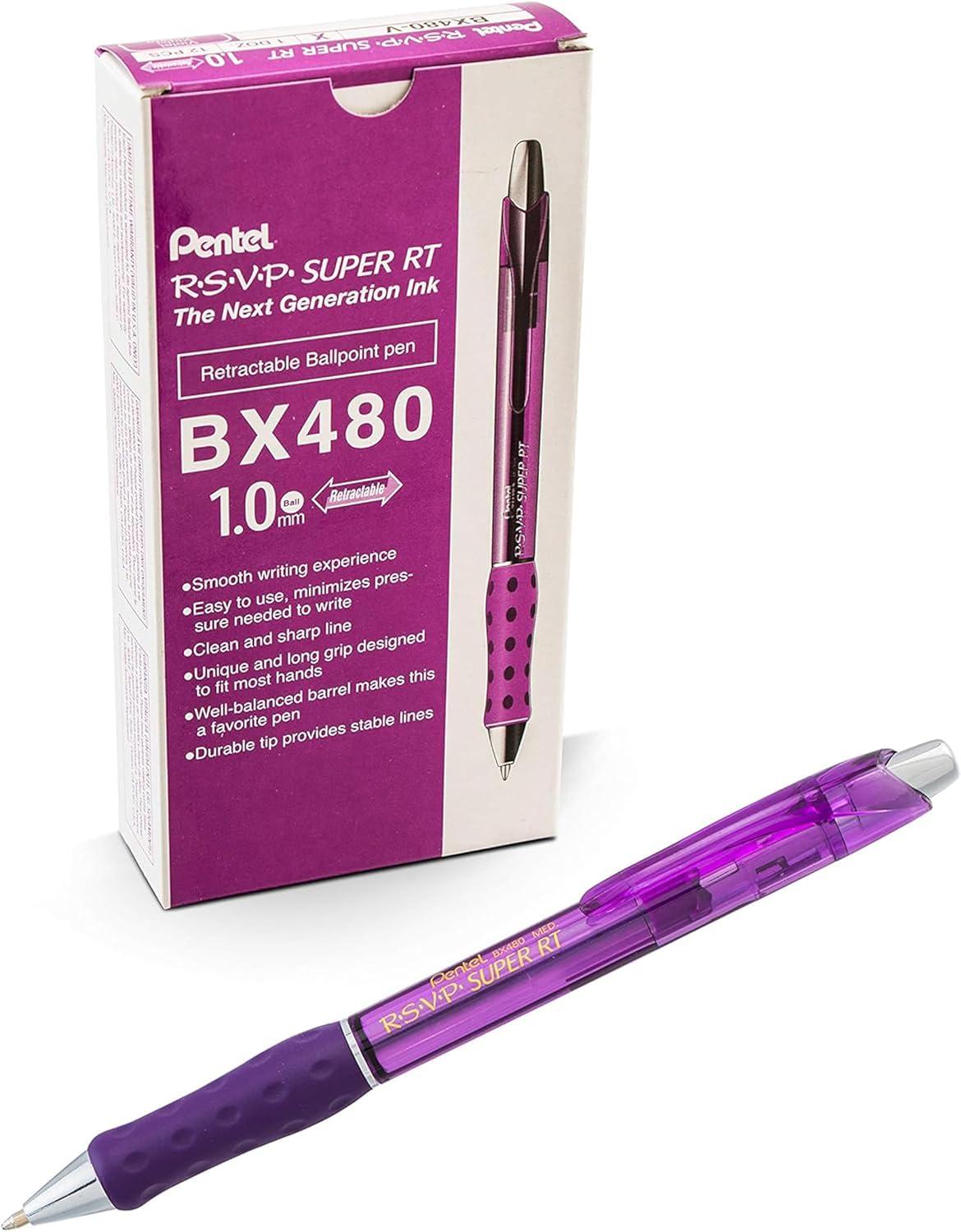 image:imagePentel RSVP Super RT Ballpoint Pen 07mm Fine Line Violet Ink BX477VPurple