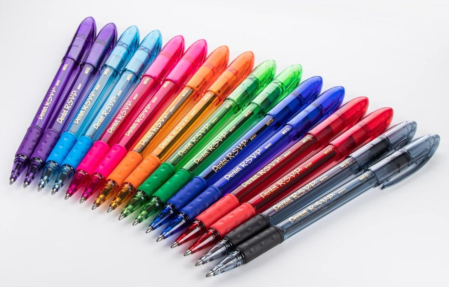 image:imagePentel Rsvp Pens Medium Point 10 mm 8 Assorted colors with LatexFree Rubber Grip for Comfortable Writing Pack of 16