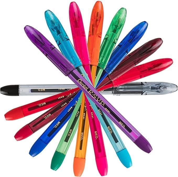 image:imagePentel Rsvp Pens Medium Point 10 mm 8 Assorted colors with LatexFree Rubber Grip for Comfortable Writing Pack of 16
