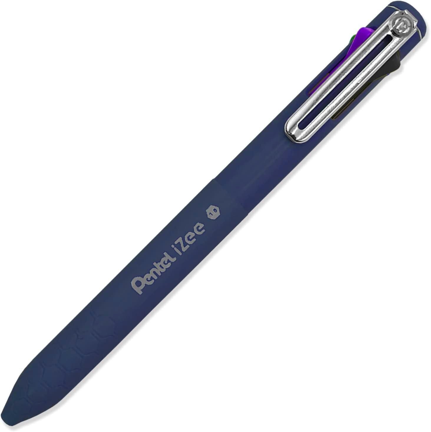 image:imagePentel iZee 4 Colour Ballpoint Pen Deep Blue Deep Violet amp Sky Blue Barrels Multi Ink Pack of 6