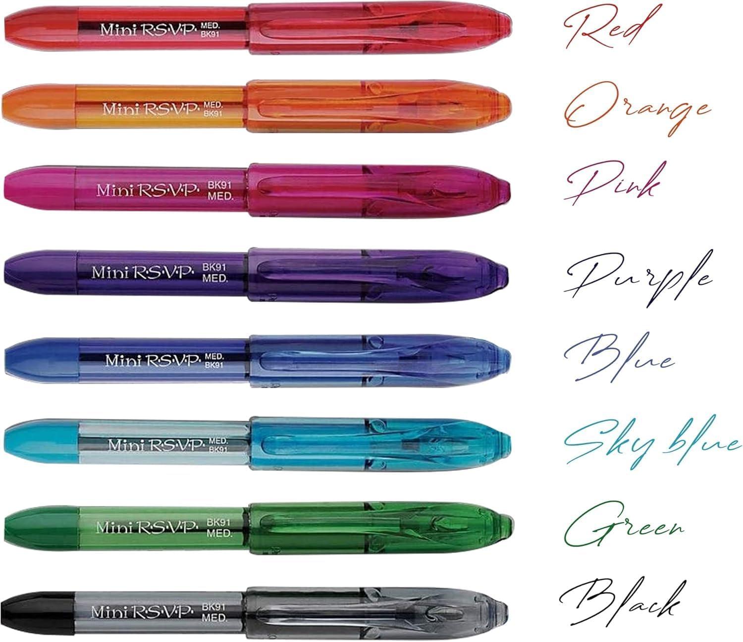 image:imageRSVP Mini Ballpoint Pen 10mm Medium Line Assorted Ink Colors wKey Ring 8 Pack