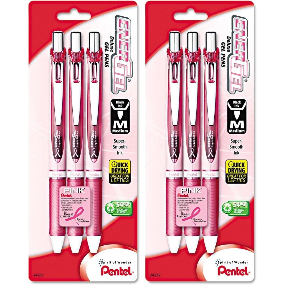 image:imagePentel Pink BCA EnerGel Retractable Liquid Gel Pen 07mm Medium Line Metal Tip Pink Barrel Black Ink Pack of 3 BL77PBP3ABC3 Count Pack of 2