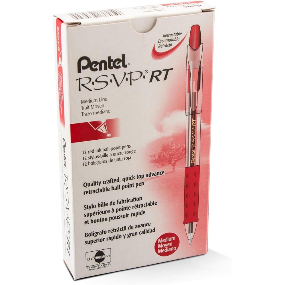 image:imagePentel RSVP RT Retractable Ballpoint Pen 10mm Medium Line Black Ink Pack of 2 BK93BP2ARed