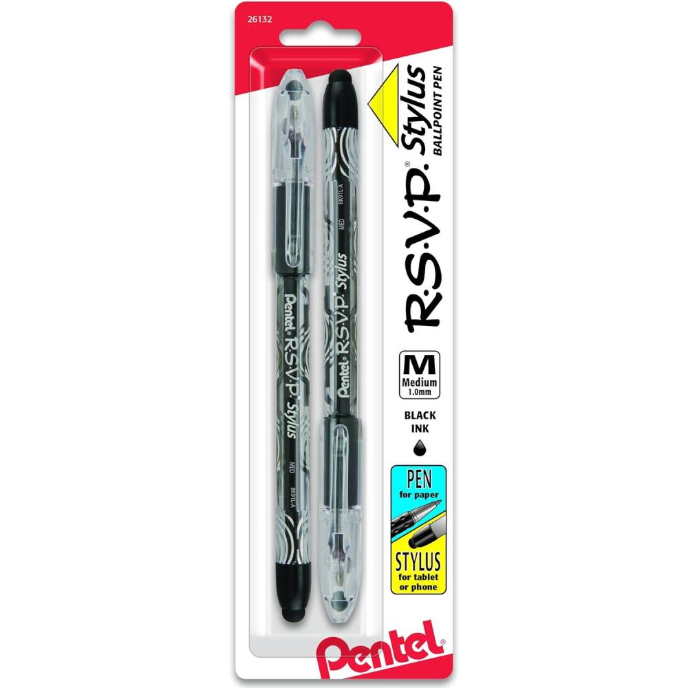 image:imagePentel RSVP STYLUS Ballpoint Pen Medium Line Black Ink Box of 12 BK91LAblack