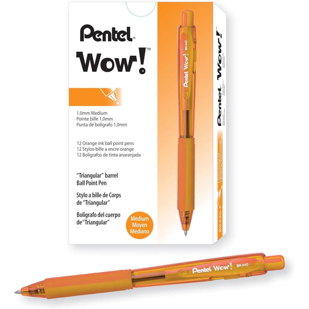 image:imagePentel Wow Retractable Ballpoint Pen 10mm Medium Line Orange Ink Box of 12 BK440F